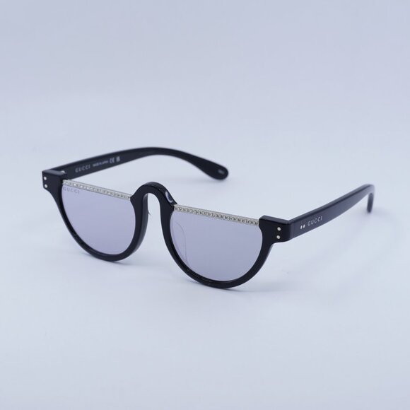 Gucci GG1368S 001 Sunglasses Black Oval Frame, Grey Mirror Lenses - Picture 5 of 12